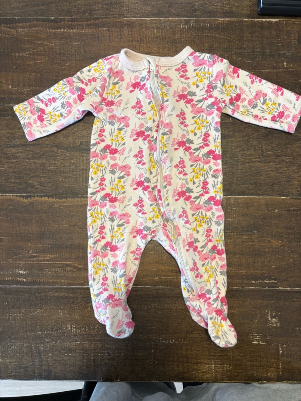 Isaac Mizrahi Pink & Yellow Floral Footed One-Piece